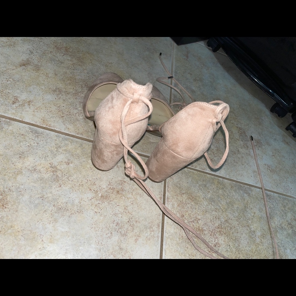 Pink nude suede heels